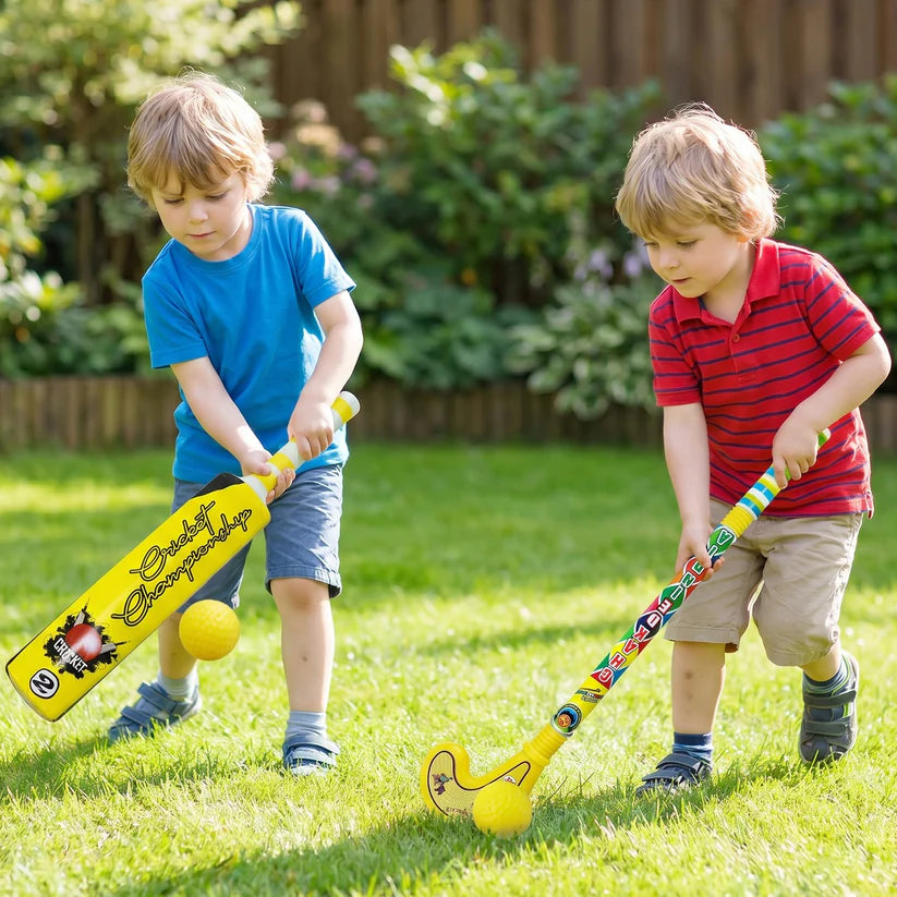 Combo Of Light Weight Plastic Bat Ball  Hockey For Kids