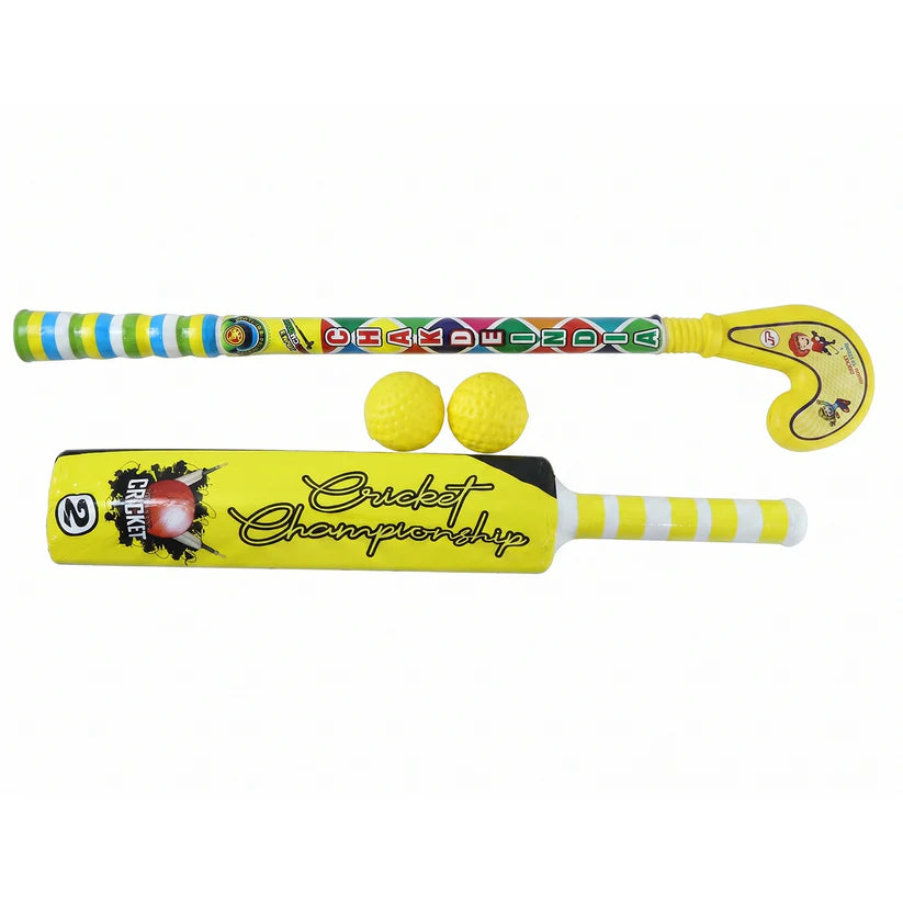 Combo Of Light Weight Plastic Bat Ball  Hockey For Kids