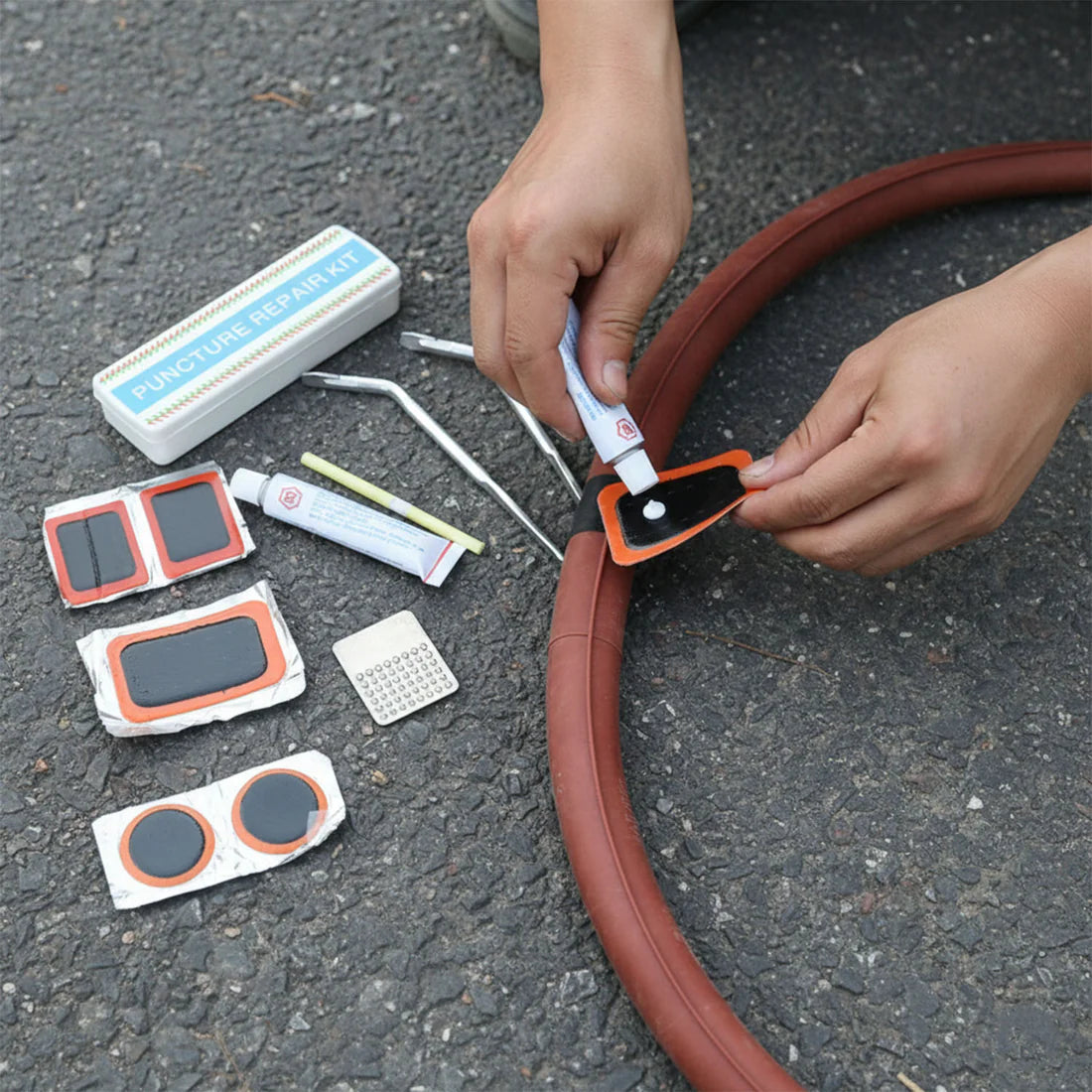 Bicycle Tire Repair Kit Puncture Repair Set With Adhesive Portable Tools