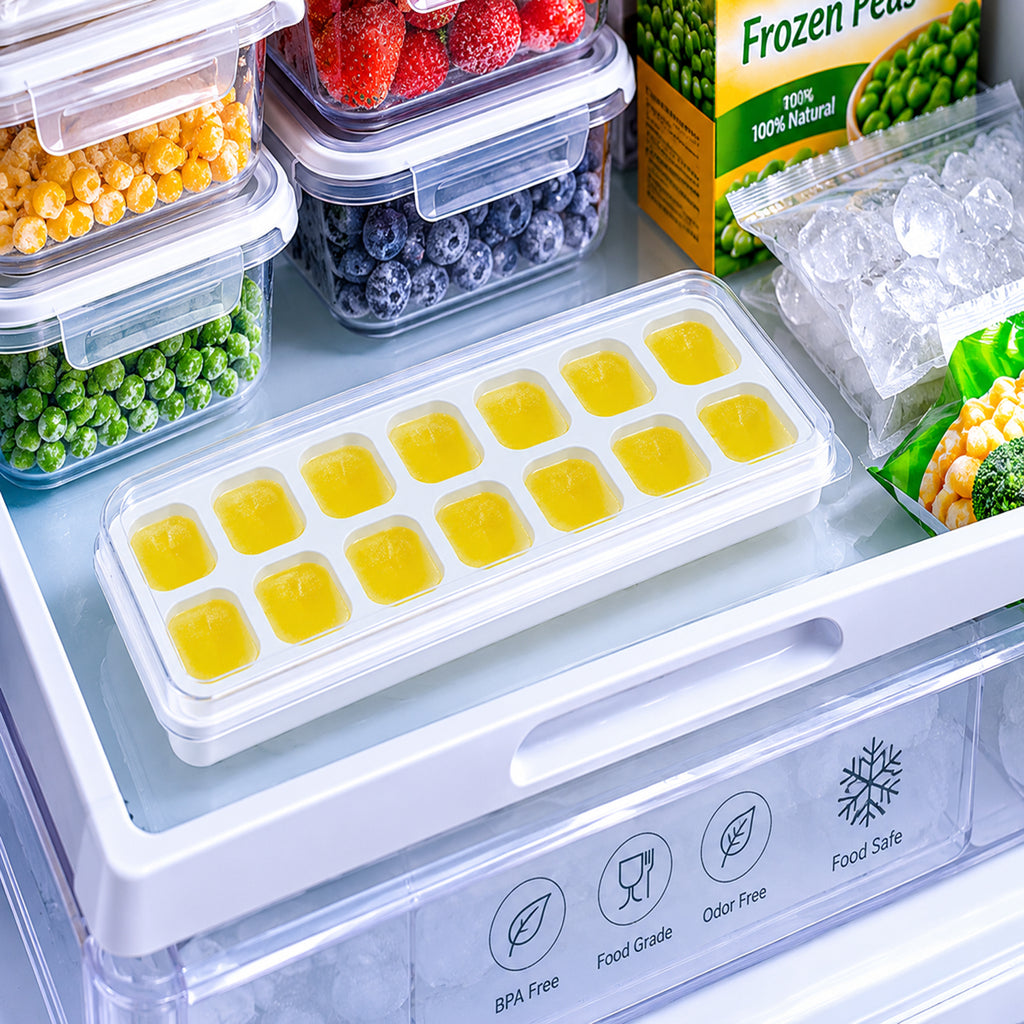14 Cavity Ice Cube Tray With Lid Easy Release Ice Mold For Fridge Freezer (1 Pc)