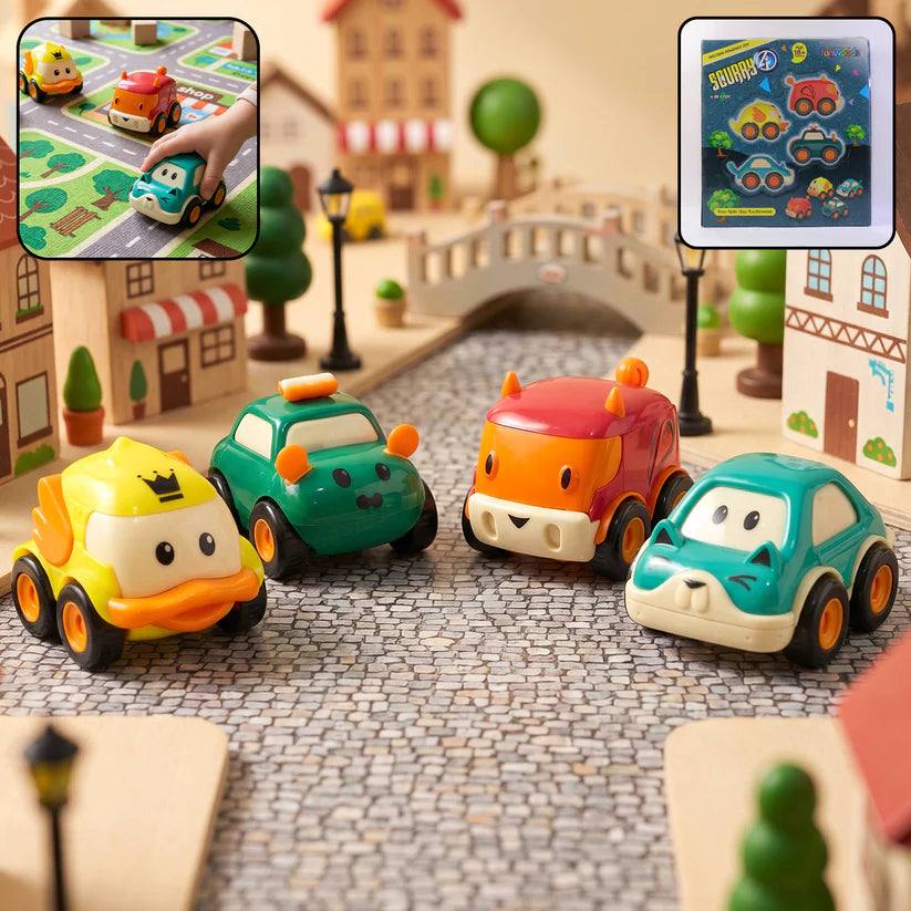 Funwoods Animal Cartoon Pull-back Toy Car - (4 Pc  Set)