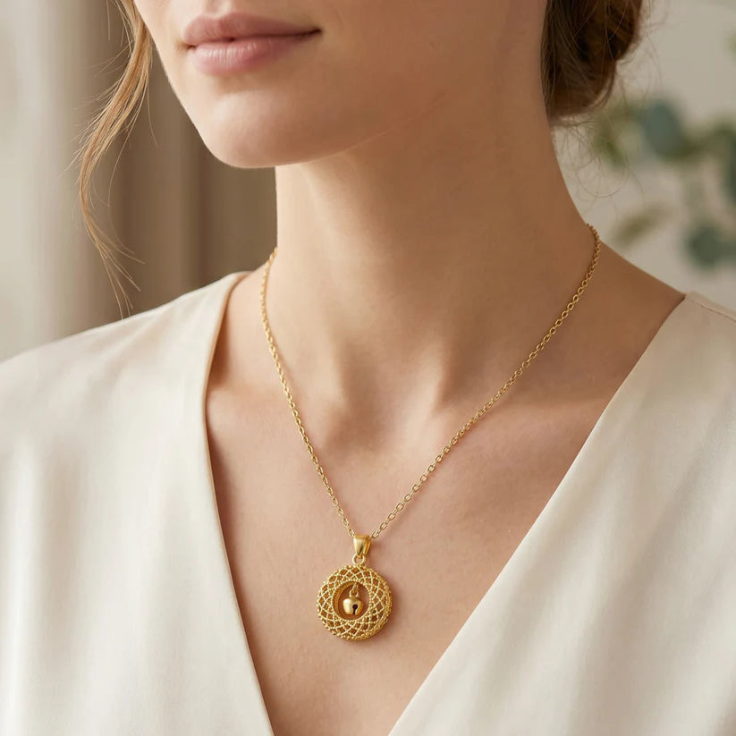 Traditional Gold-tone Round Jhumka Pendant Chain Necklace (1 Pc)