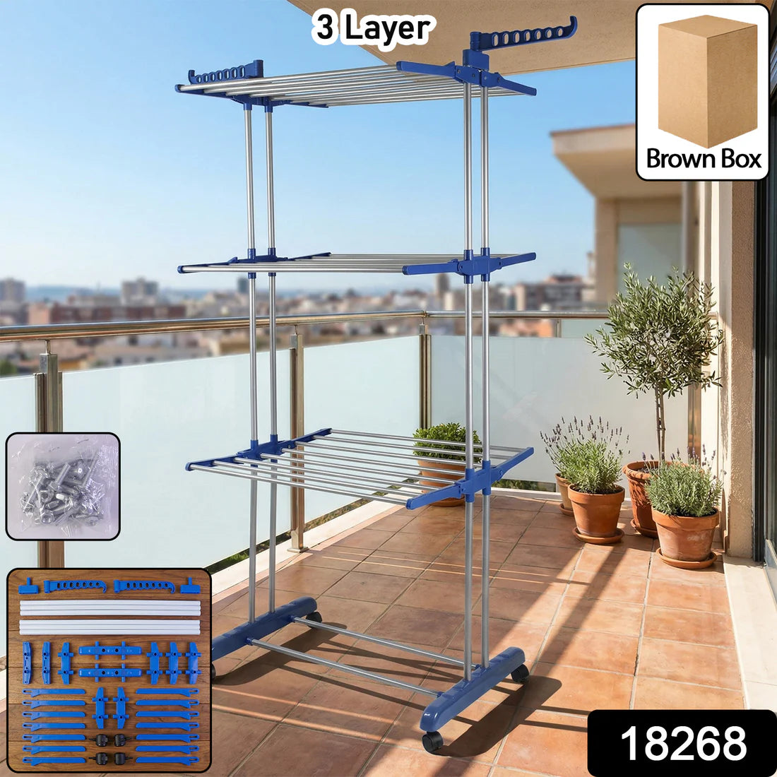 Premium Heavy Duty Stainless Steel 3 Layer Foldable Cloth Drying Stand (1 Set  With Color Box)