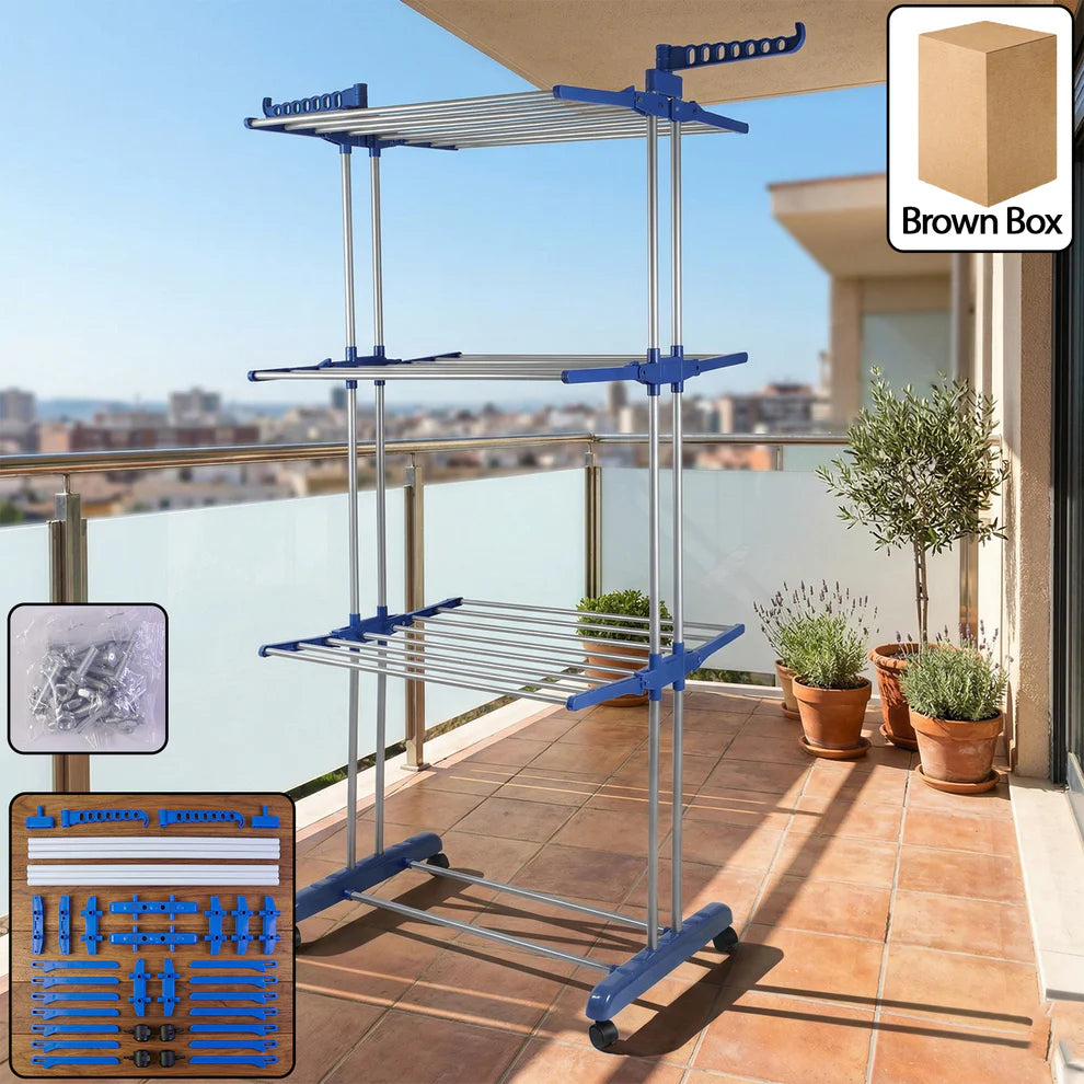 Premium Heavy Duty Stainless Steel 3 Layer Foldable Cloth Drying Stand (1 Set  With Color Box)