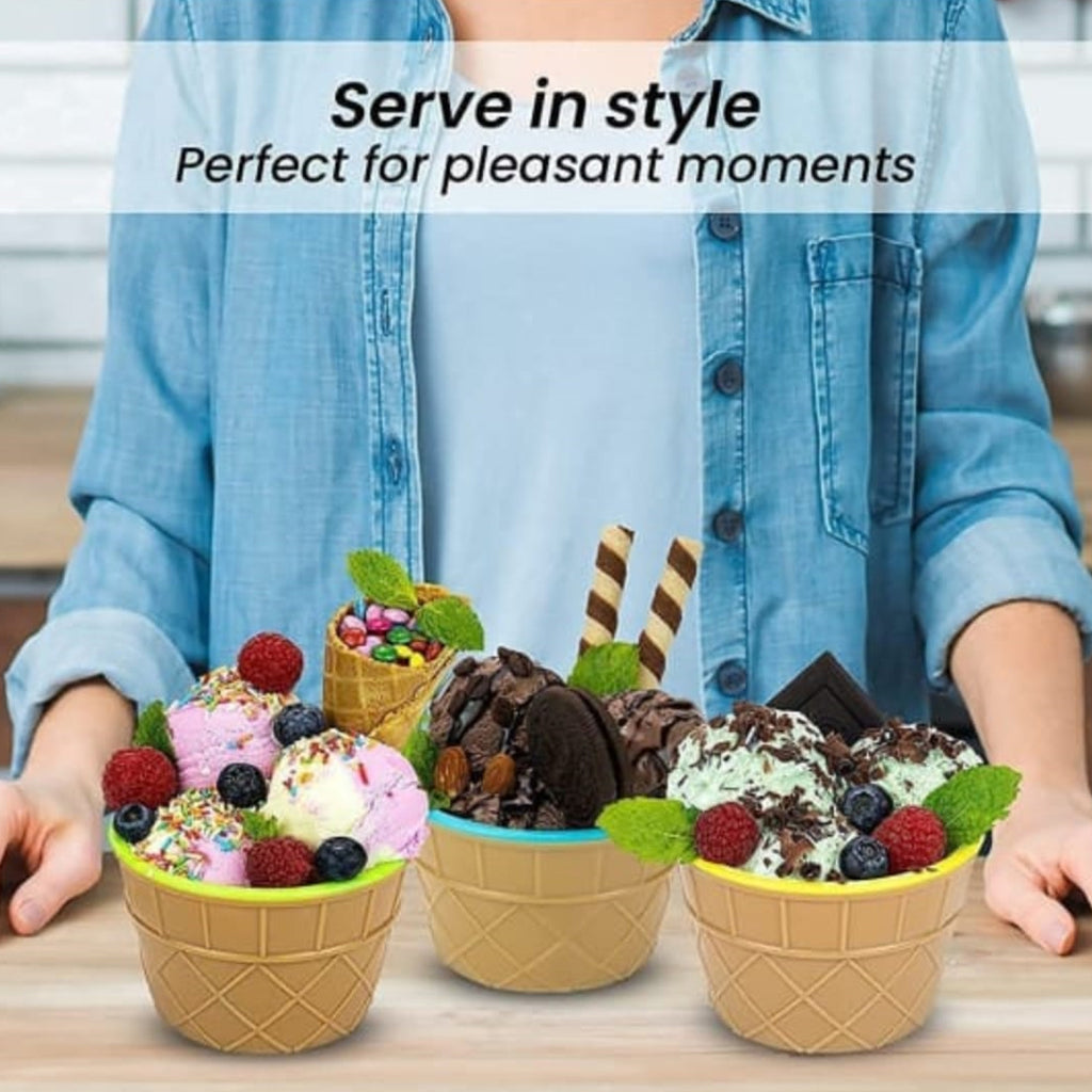 5321  Ice Cream Bowl  Spoon Set Plastic Solid Colour Cream Cup Couple Bowl With Spoon. Ice Cream Spoon  Bowl Set 12 Pc Set Of Ice Cream Bowl  Spoon (Multi Color)