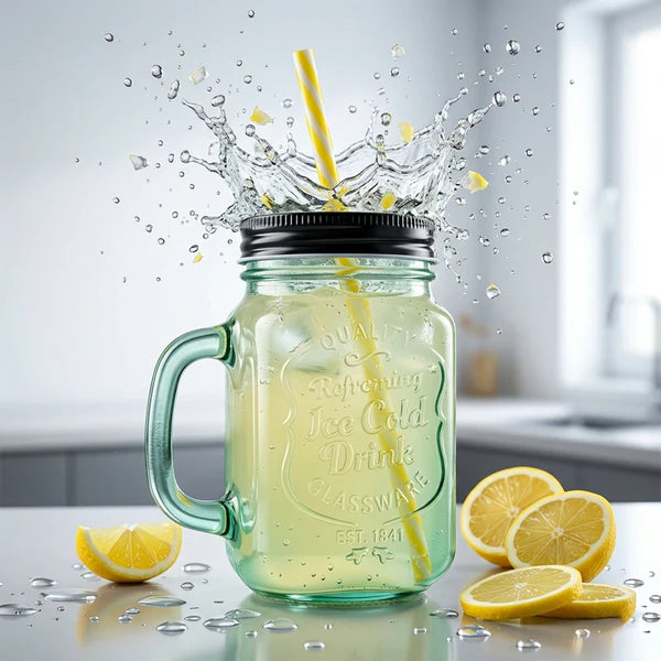 Drinking Cupglassmug Mason Jar With Handle  Straw - 760