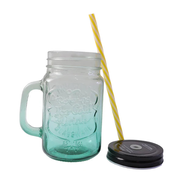 Drinking Cupglassmug Mason Jar With Handle  Straw - 760