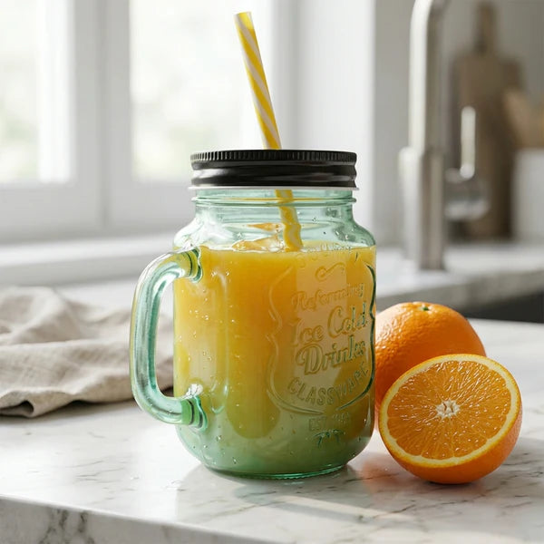 Drinking Cupglassmug Mason Jar With Handle  Straw - 760