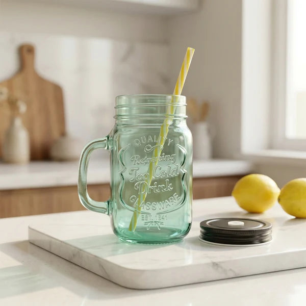 Drinking Cupglassmug Mason Jar With Handle  Straw - 760