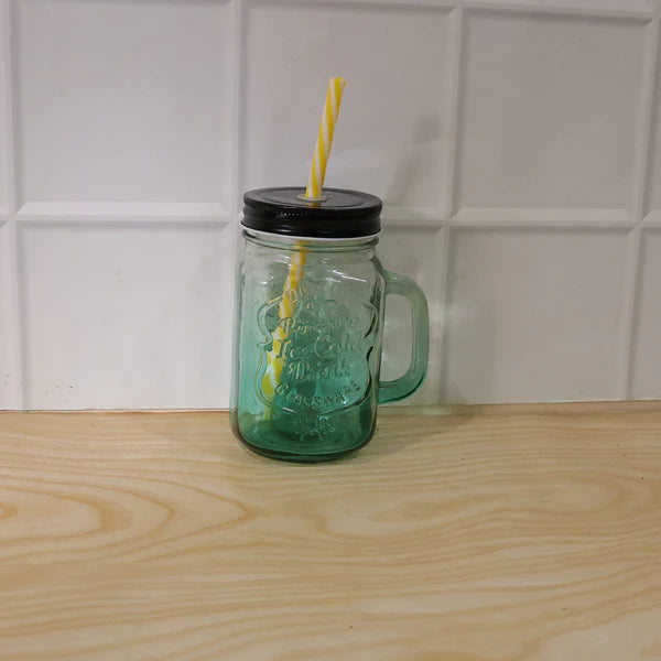 Drinking Cupglassmug Mason Jar With Handle  Straw - 760