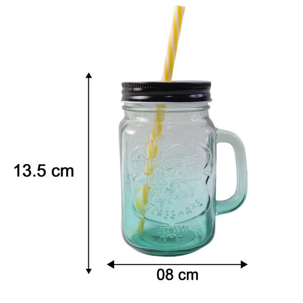 Drinking Cupglassmug Mason Jar With Handle  Straw - 760