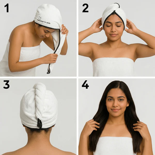 Premium Soft Microfiber Hair Drying Towel Wrap With Button (1 Pc)