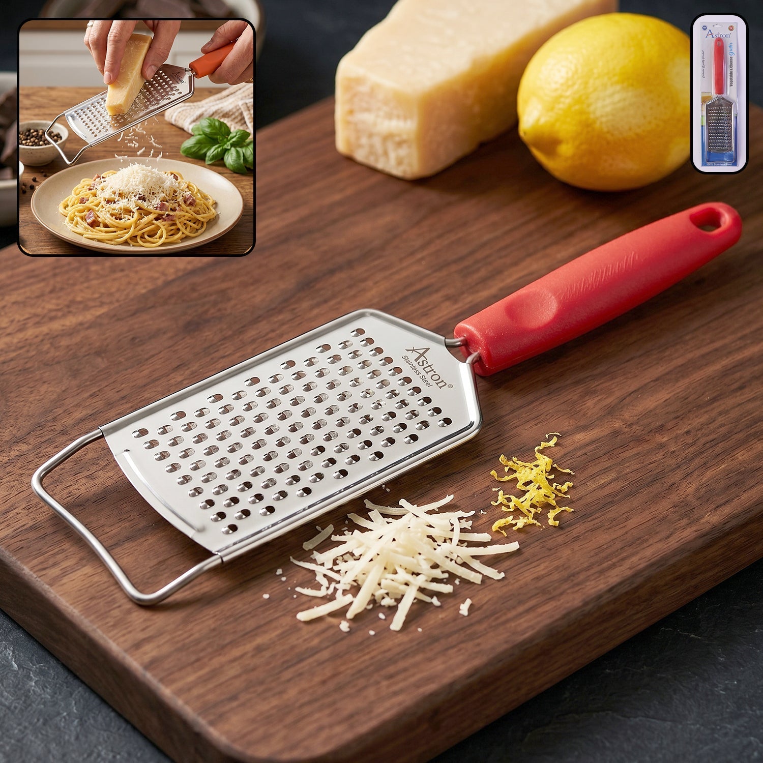 Ss Handheld Cheese Grater With Plastic Handle For Vegetable And Lemon Zest (1 Pc)