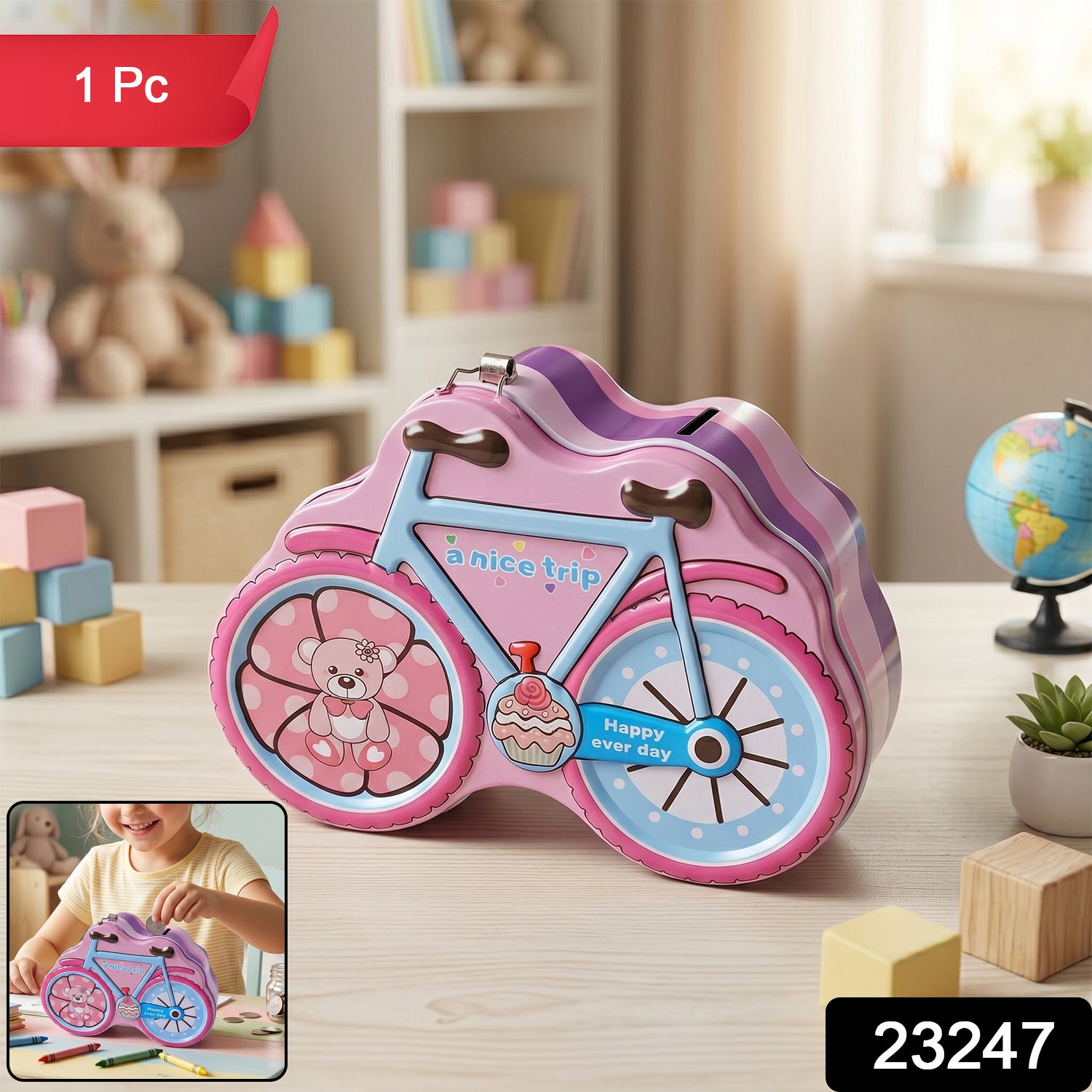 Bicycle Shape Piggy Bank With Lock  Key 1 Pc