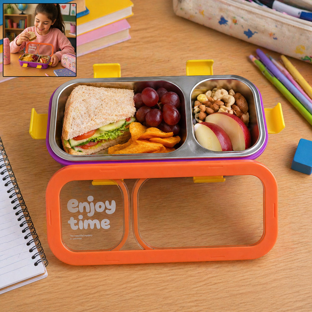 Stainless Steel Leak-proof Lunch Box With 2 Compartments With Spoon  Fork