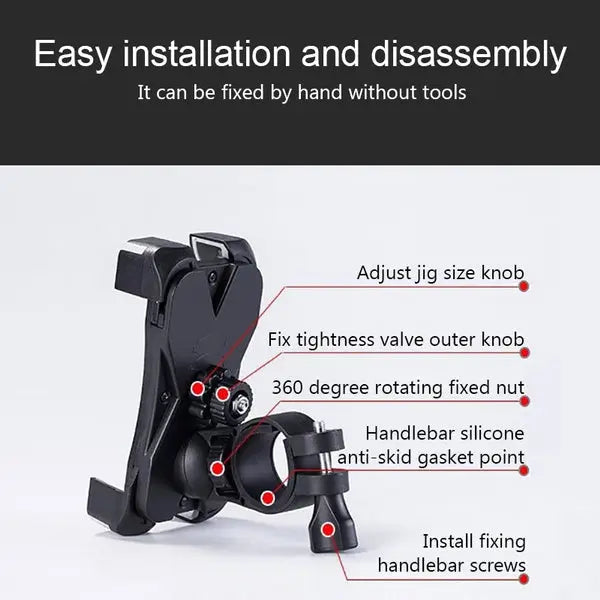 Bike Accessories Anti Shake & Stable Cradle Clamp Universal Bike/Motorcycle/Bicycle Handlebar Mount Rotation Phone Mount/Phone Holder Hands | Premium, Durable, Compact, Organizer