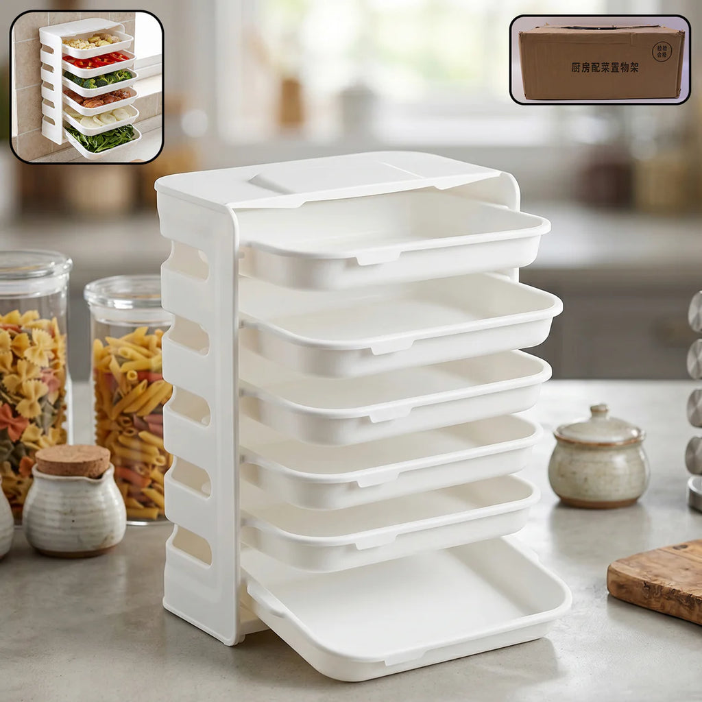 Plastic 6 Layer Wall-mounted Food Organizer Rack (1 Set)