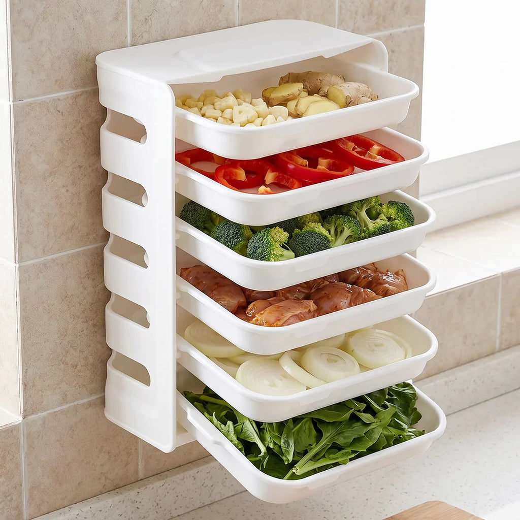 Plastic 6 Layer Wall-mounted Food Organizer Rack (1 Set)