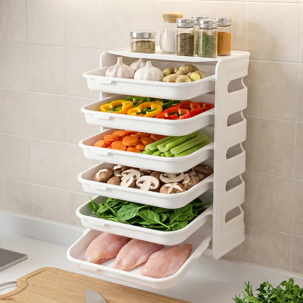 Plastic 6 Layer Wall-mounted Food Organizer Rack (1 Set)