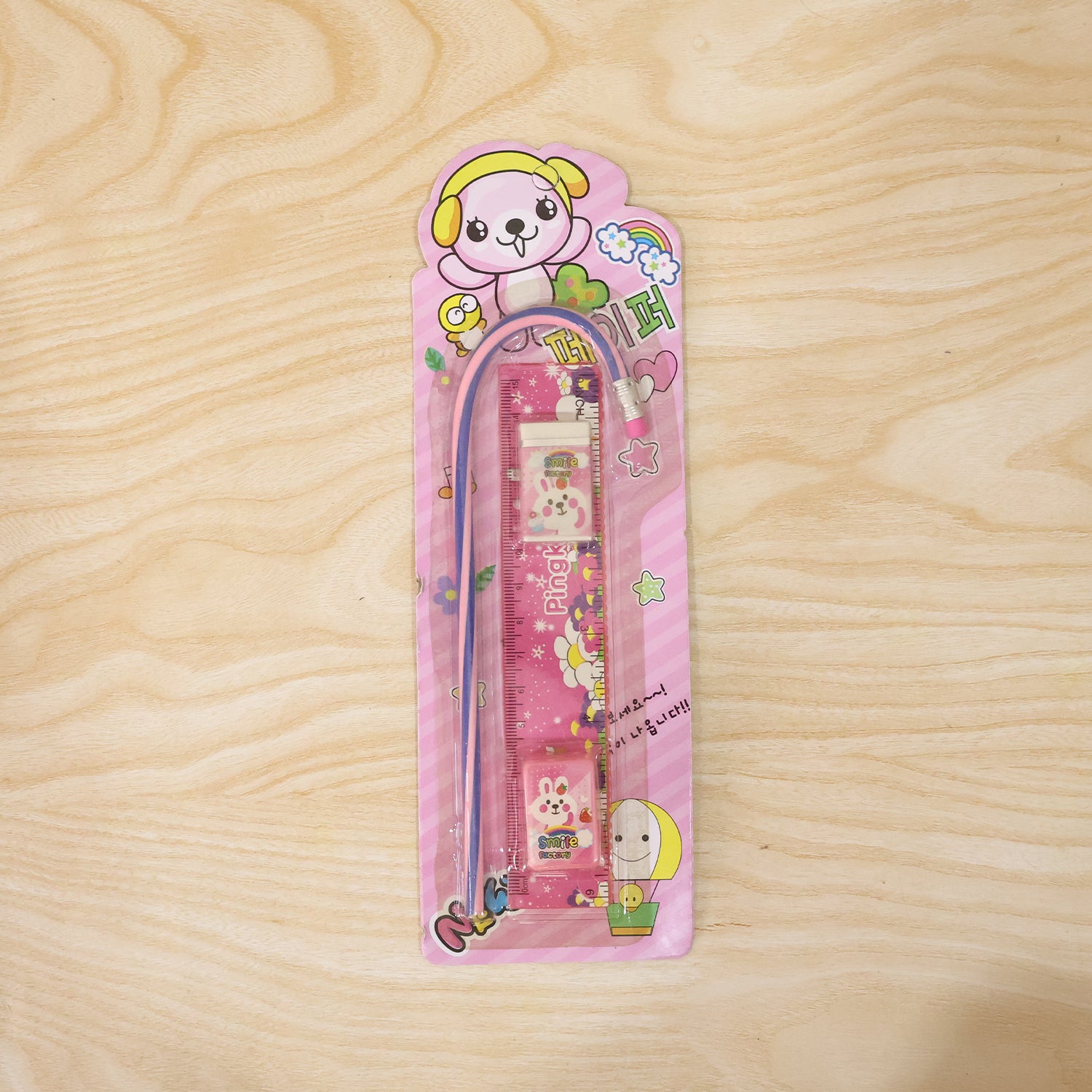 4-in-1 Cute Pink Stationery Set With Ruler Pencil Eraser  Sharpener