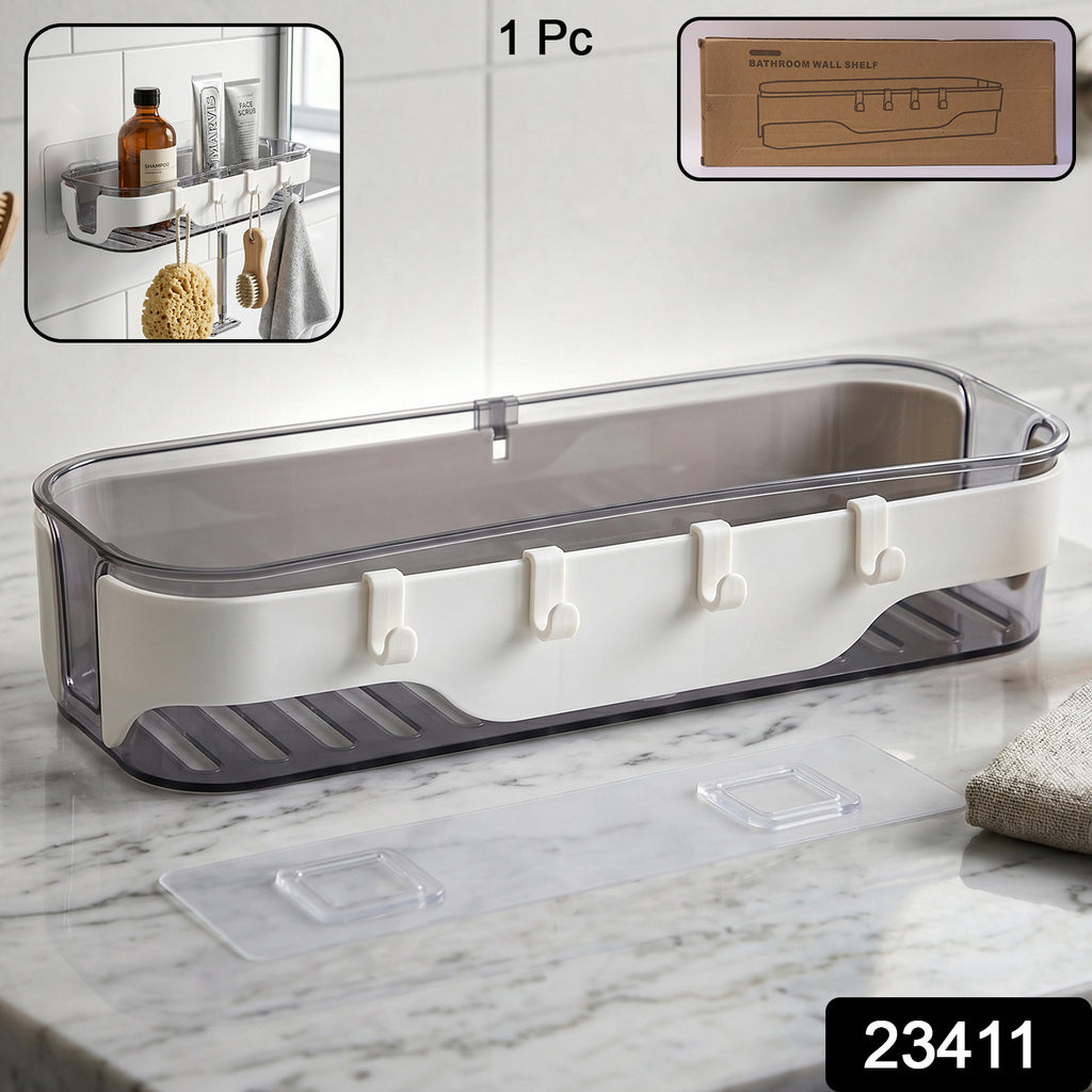 Stylish Bathroom Wall Shelf  1 Pc Multi-purpose Storage Organizer With Hooks