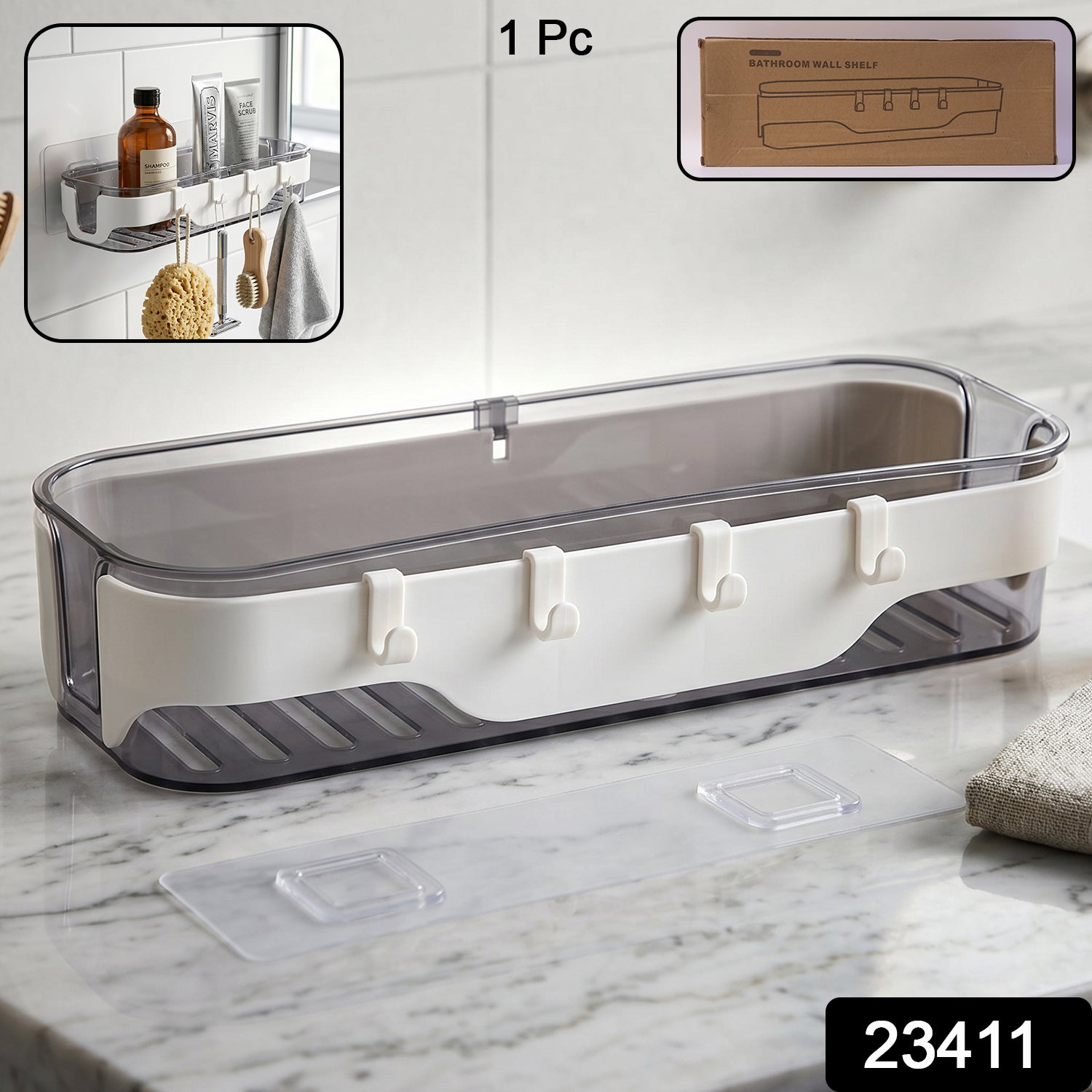 Stylish Bathroom Wall Shelf  1 Pc Multi-purpose Storage Organizer With Hooks