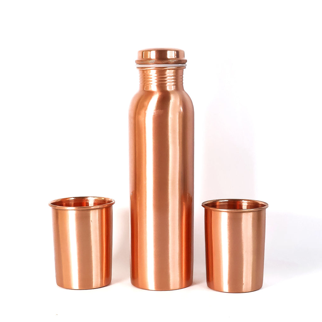 Copper Water Bottle 2 Glasses With Gift Box (3 Pcs Set)