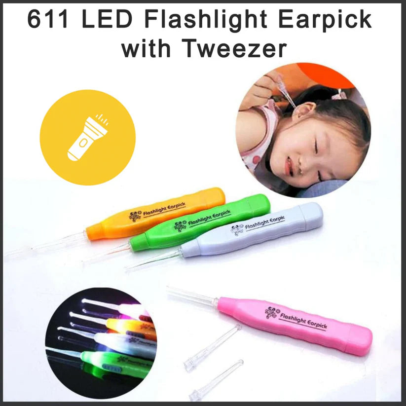Led Flashlight Earpick With Tweezer (2 pc)