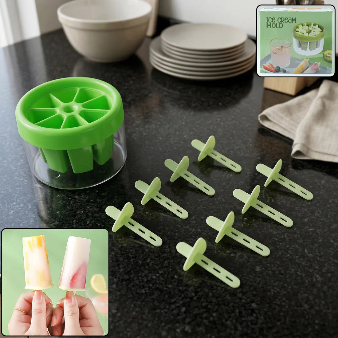 Ice Cream Candy Molds With Sticks Easy Release Summer Party Supplies Popsicles Candy Molds (8 Candy Mold Maker) - 5798
