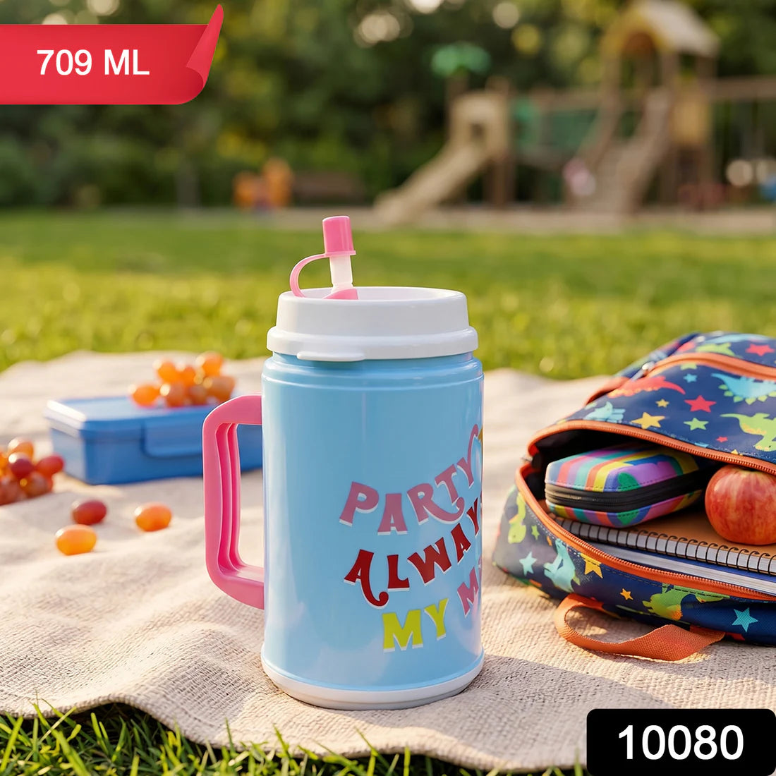 Insulated Mug With Lid Handle Flexible Straw With Cap (709 Ml)