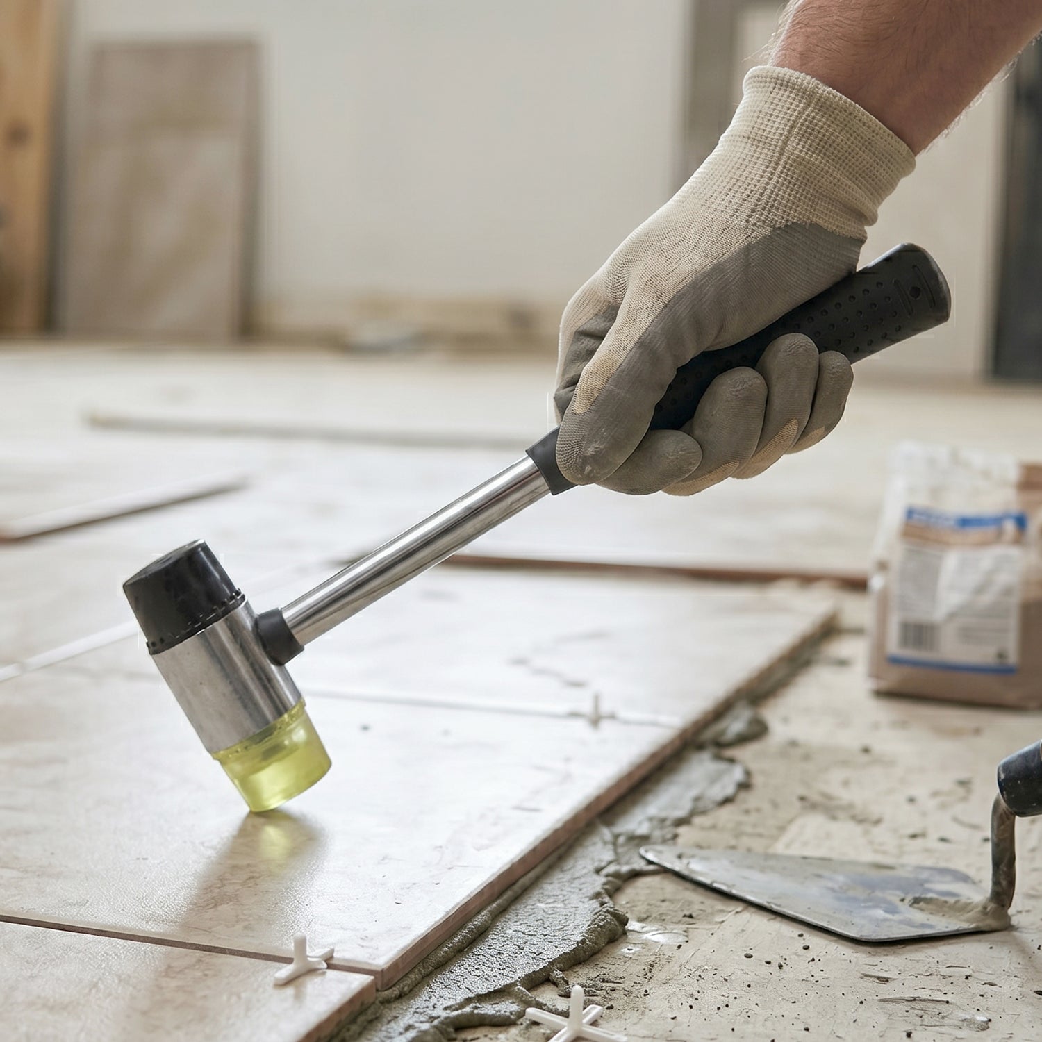 Double Head Rubber Hammer Soft Mallet With Steel Handle Non Slip Grip (1 Pc)