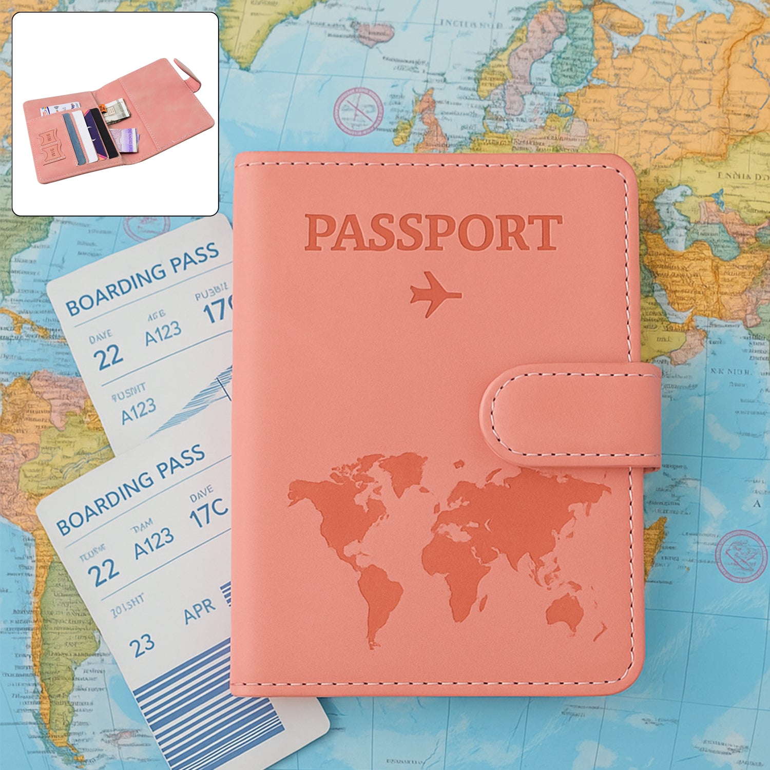 Premium World Map Design Travel Passport Holder  Wallet (15x11cm  1 Pc)