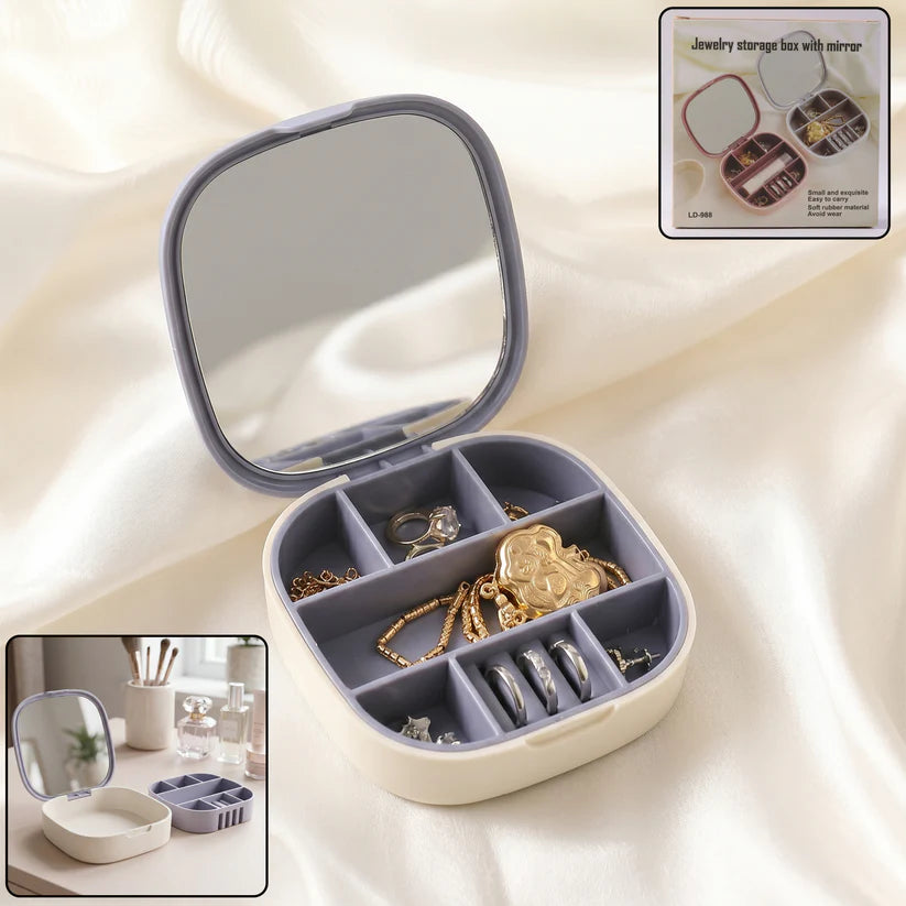 Plastic Jewelry Storage Box With Built-in Mirror  Multi-section (1 Pc)