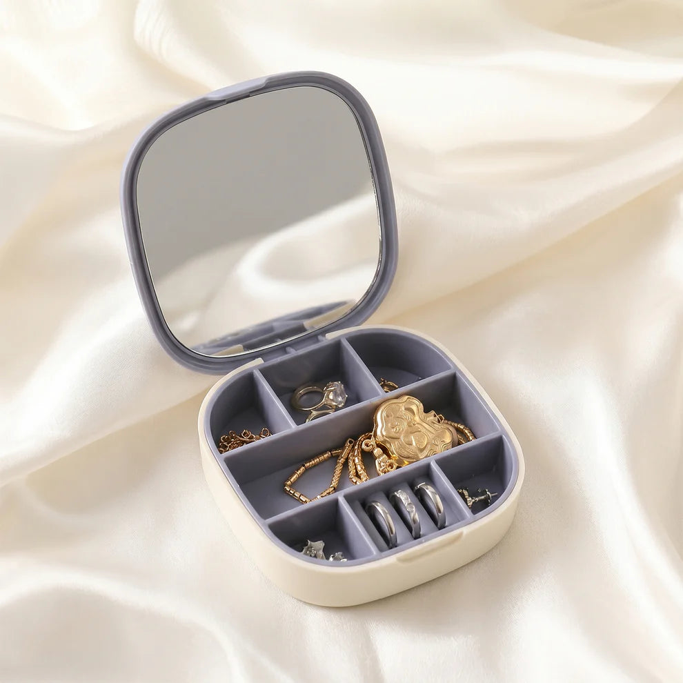Plastic Jewelry Storage Box With Built-in Mirror  Multi-section (1 Pc)