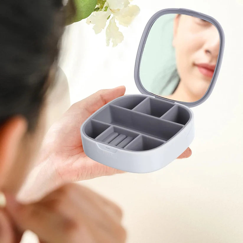 Plastic Jewelry Storage Box With Built-in Mirror  Multi-section (1 Pc)