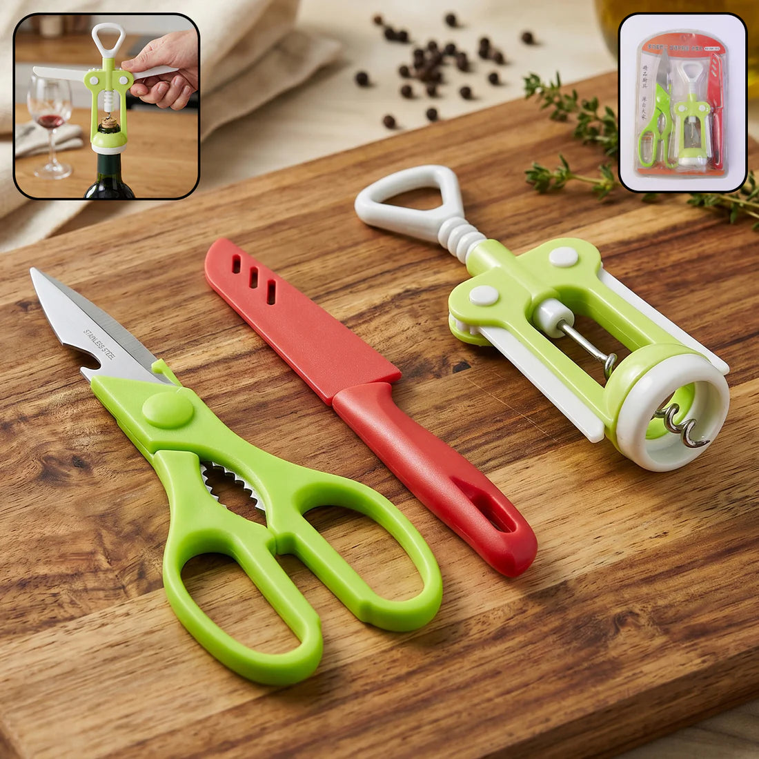 Multifunction Kitchen Tools Stainless Steel And Plastic Kitchen Knife And Scissor Ideal Accessory Set For Kitchen - 9142