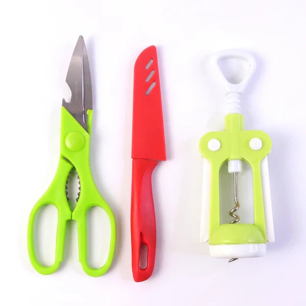 Multifunction Kitchen Tools Stainless Steel And Plastic Kitchen Knife And Scissor Ideal Accessory Set For Kitchen - 9142