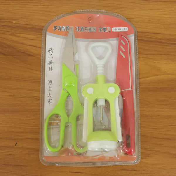 Multifunction Kitchen Tools Stainless Steel And Plastic Kitchen Knife And Scissor Ideal Accessory Set For Kitchen - 9142