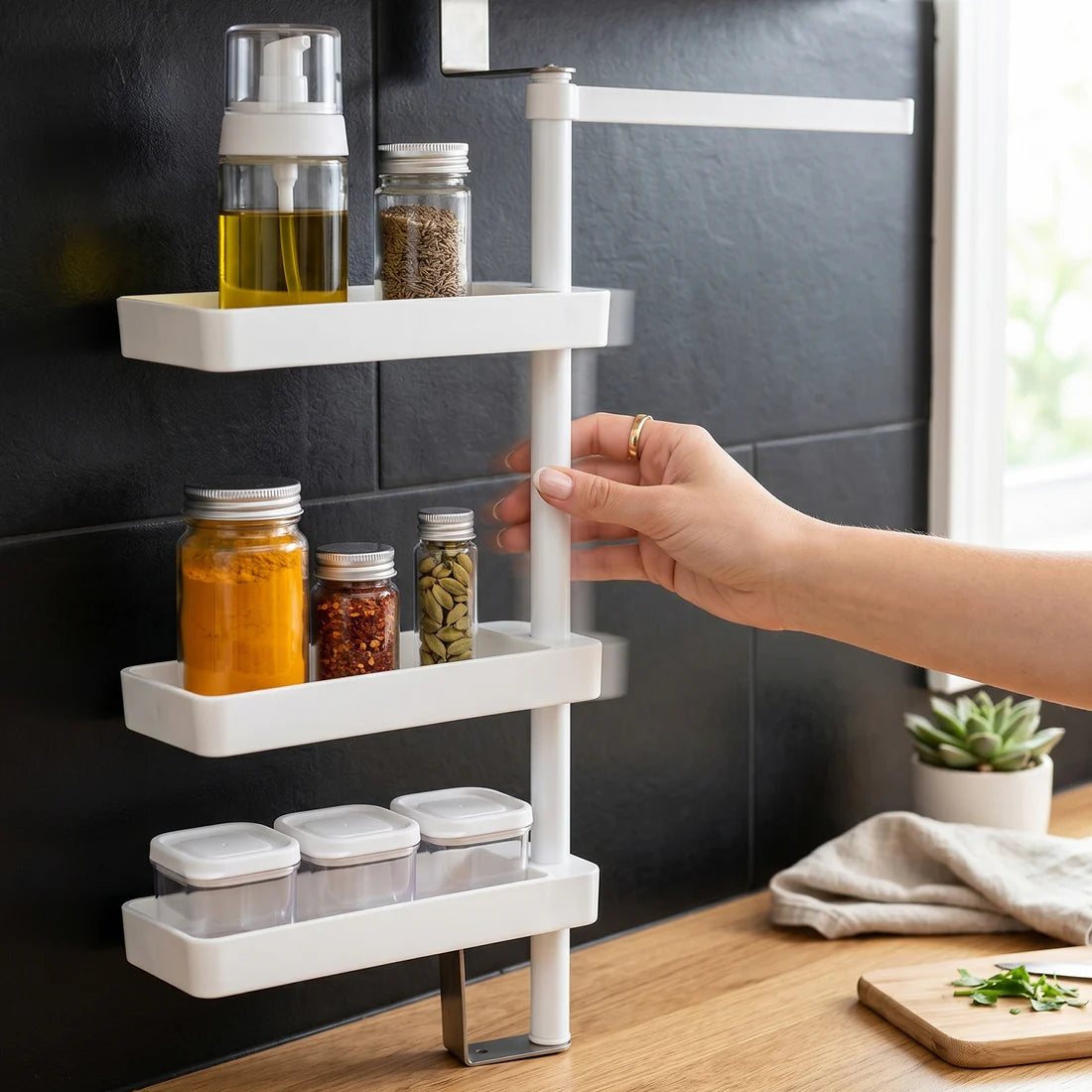 Kitchen Organization Rotating Shelf Storage Racks Multipurpose Adjustable (1 Set)