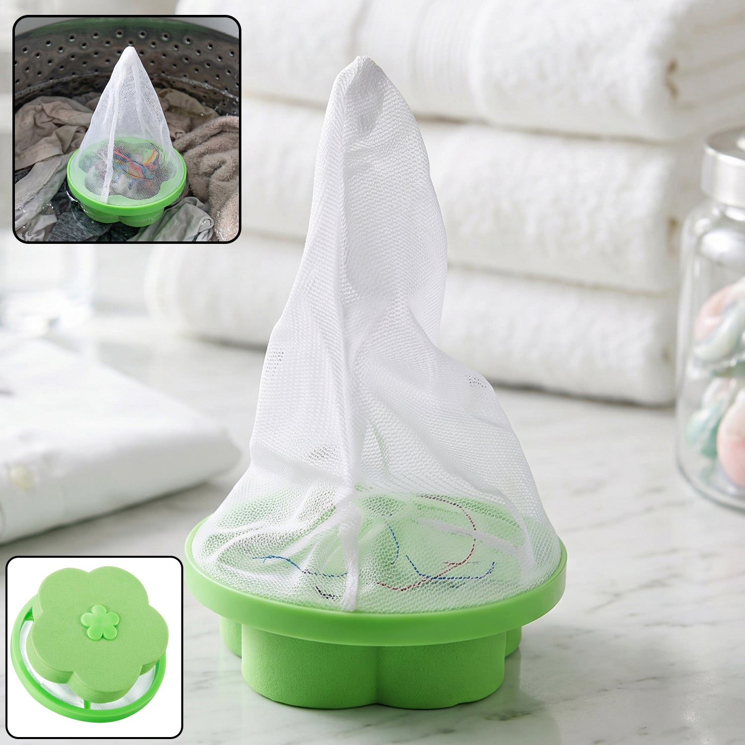 Washing Machine Floating Hair Lint Catcher  Reusable Mesh Flower Filter