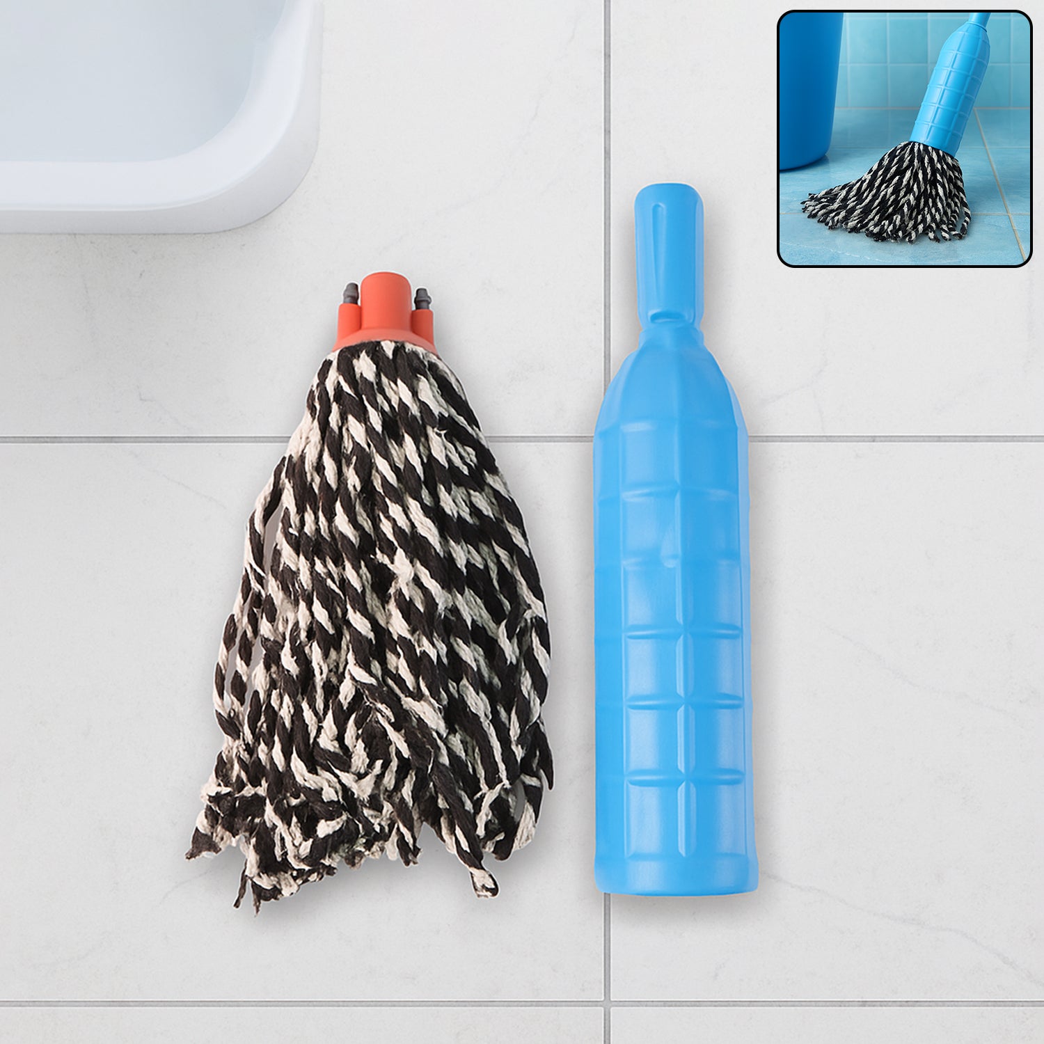 Plastic Mop Refill With Handle Grip  Durable Cotton Yarn Floor Cleaning Mop Head For Household And Commercial Use