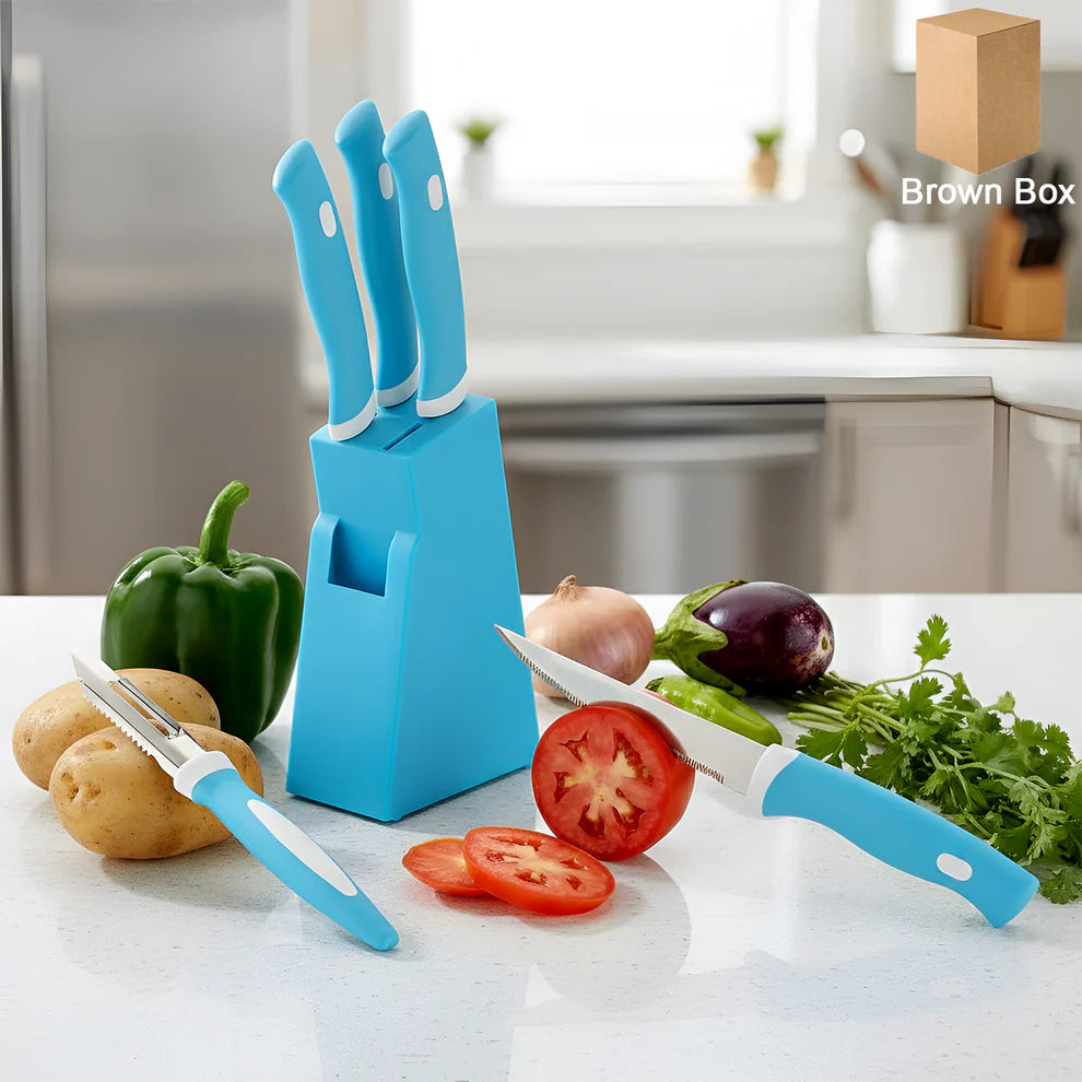 Stainless Steel Knife  Peeler Set With Stand - 6 Pcs - 2211