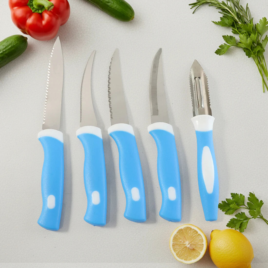 Stainless Steel Knife  Peeler Set With Stand - 6 Pcs - 2211
