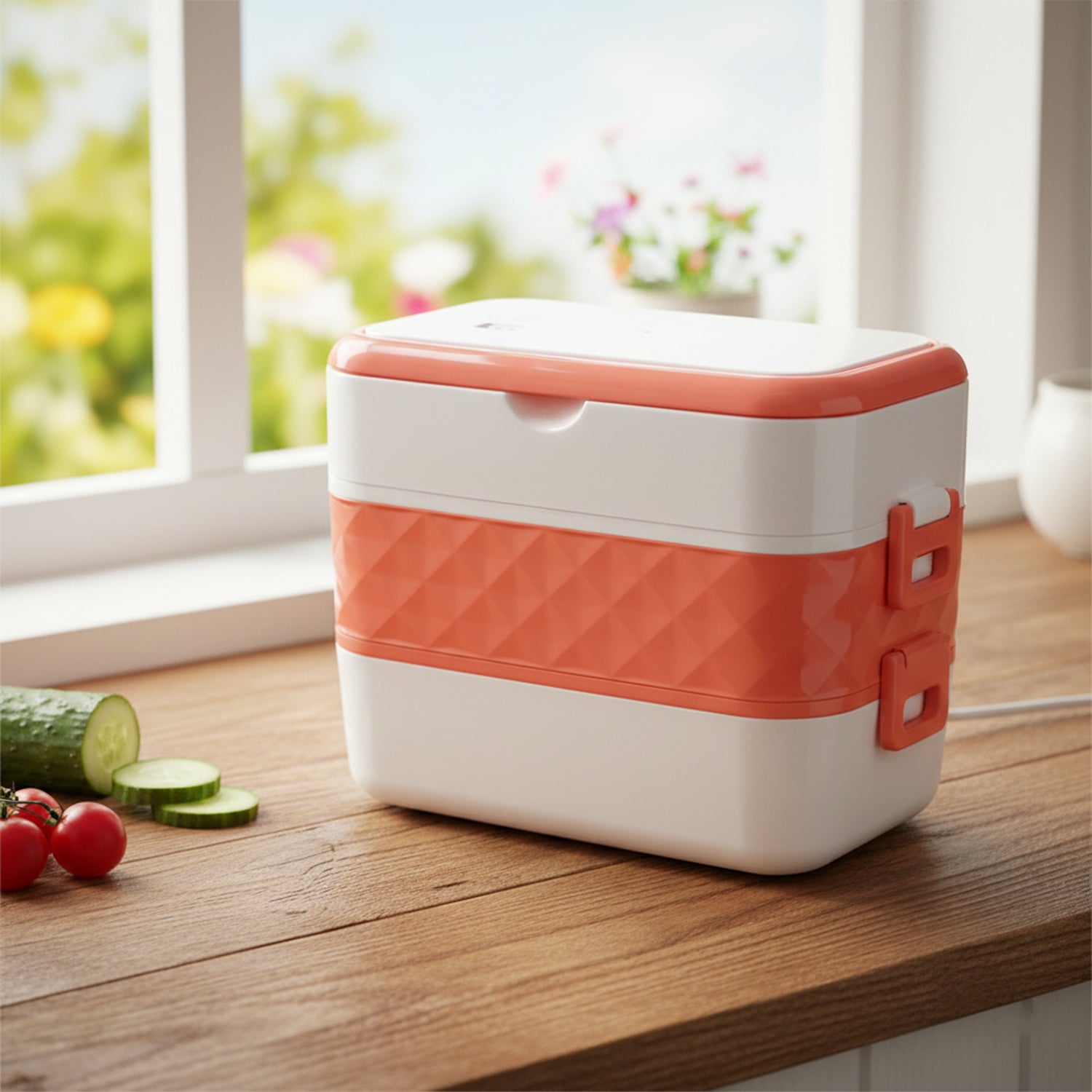 Electric Heated Lunch Box With Stainless Steel Inner Containers (1 Set)