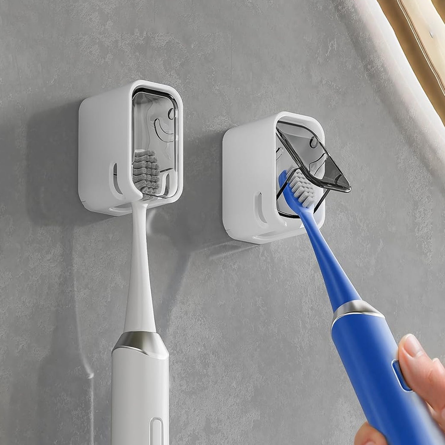 Self Adhesive Dustproof Toothbrush Holder  Space-saving Wall Mount