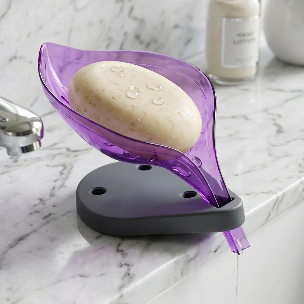 Soap Tray Self Draining Leaf Soap Box Storage Soap Box Rack Leaf Laundry Soap Box With Suction Cup Suitable For Bathroom And Kitchen Plastic Tray Rack (1 Pc) - 1081