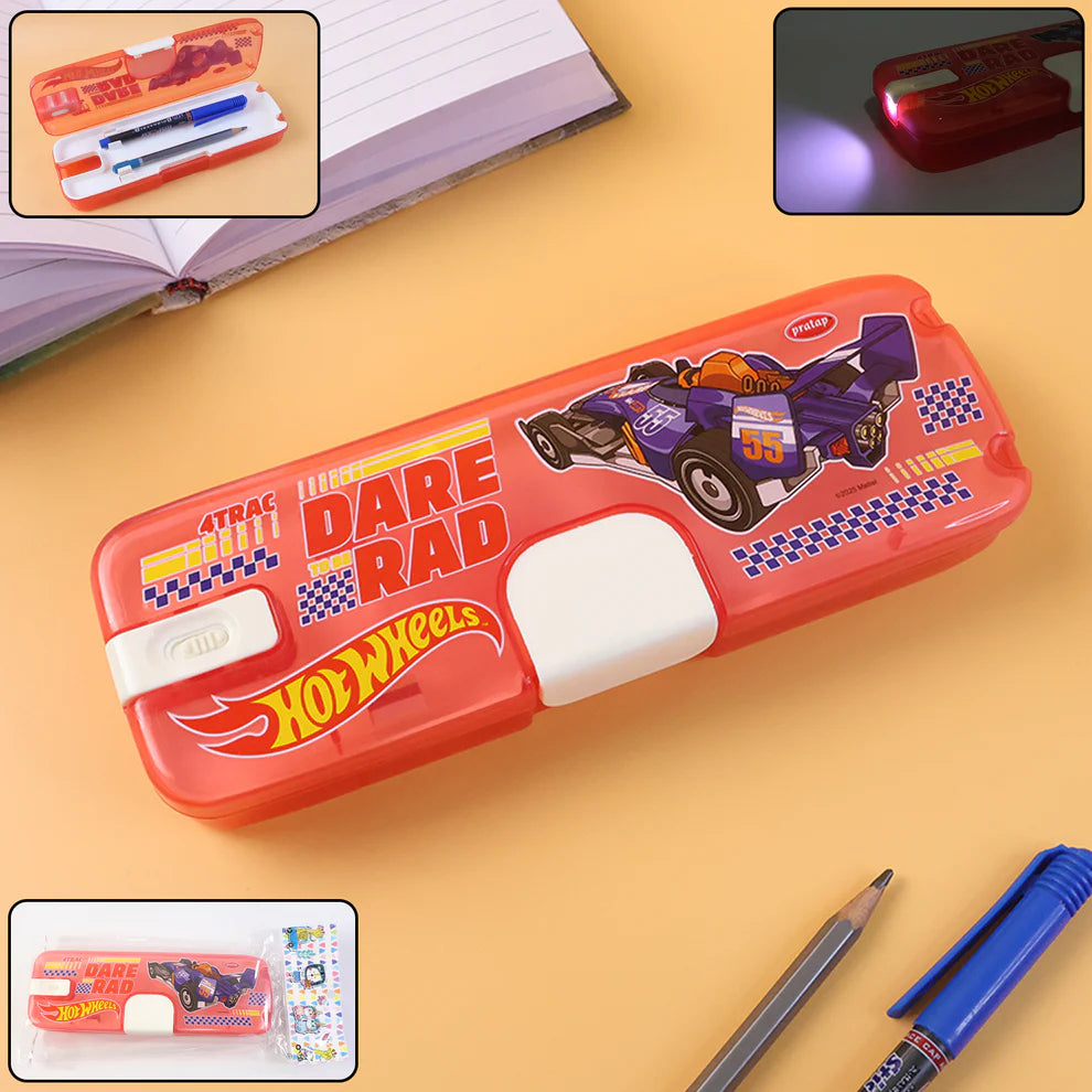 Plastic Pencil Box With Led Light  Cartoon Print (1 Pc)