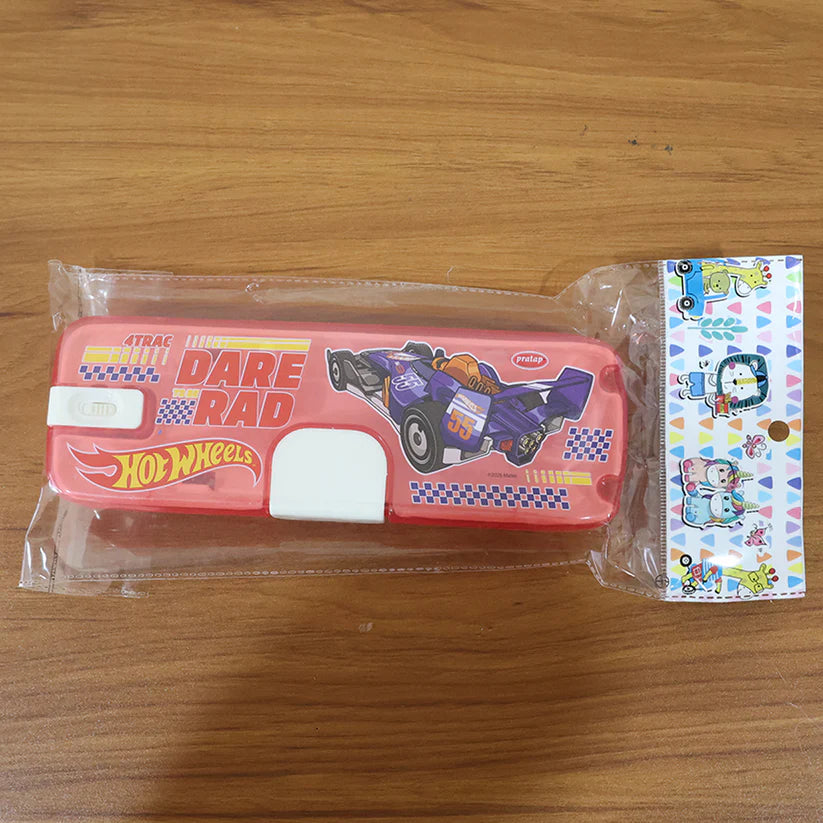 Plastic Pencil Box With Led Light  Cartoon Print (1 Pc)