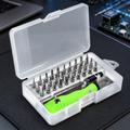 Top view of the Mini Precision Screwdriver Set with all 32 components neatly arranged.