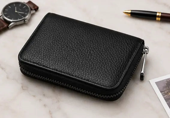 Premium PU Leather Credit Card Holder – 9 Slot Zipper Card Wallet for ATM, Debit, Credit & ID Cards